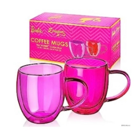 NIB Box of Dragon Glassware x Barbie Glass Coffee Mug Pink and Magenta - Picture 1 of 2